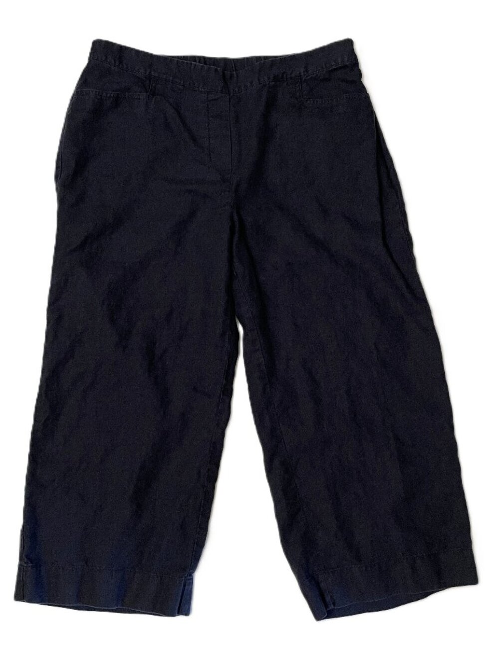 J. Jill Love Linen Wide Leg Cropped Pants Women L Navy Blue 100% Linen WPT265271
